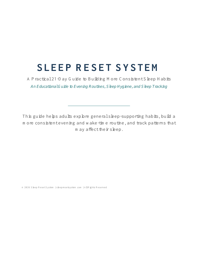Cover of Sleep Reset System: A Practical 21-Day Guide to Building More Consistent Sleep Habits